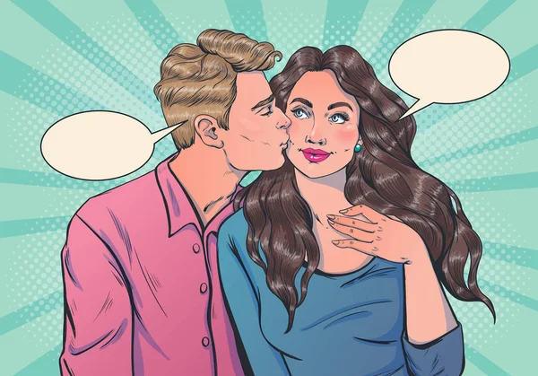 Ilustrasi vektor romantis dalam gaya seni pop pada tema kisah cinta . - Stok Vektor