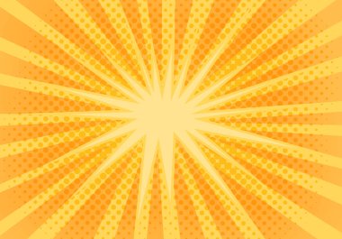 Turuncu ışınları ile soyut sarı pop art arka plan 