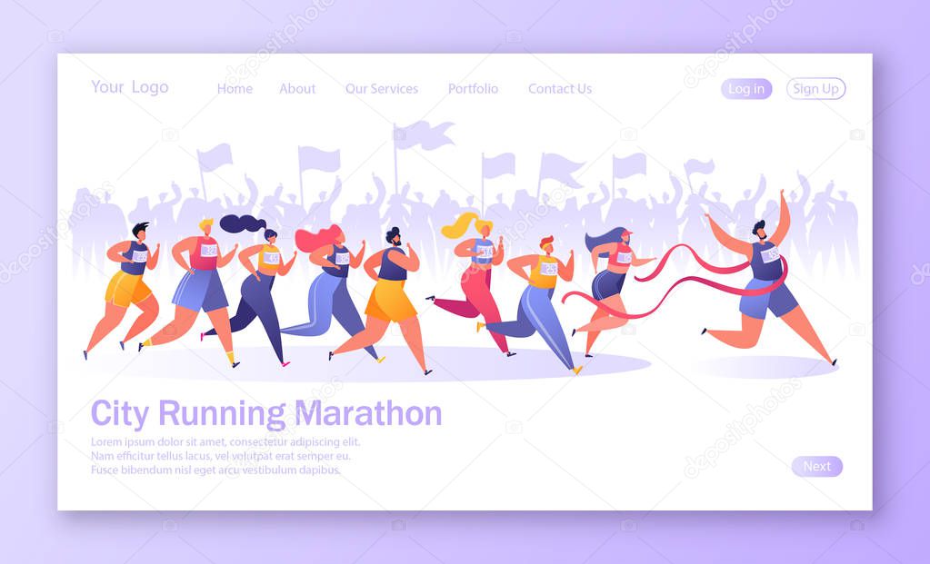 Concept of landing page on healthy lifestyle theme. Active people sports. 