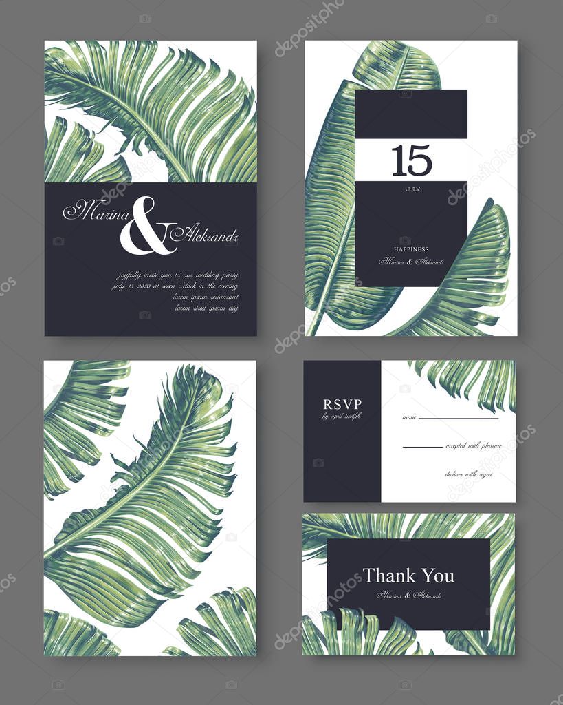 Botanical wedding invitation card. Template