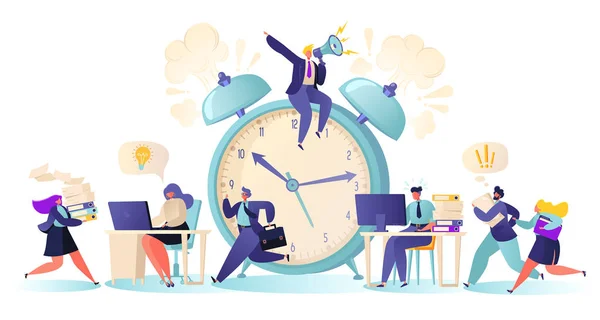 Trabajadores de oficina y empresarios que trabajan horas extras en Deadline . — Archivo Imágenes Vectoriales