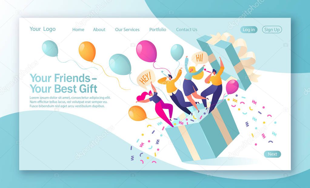 Concept of landing page on birthday celebrations theme.