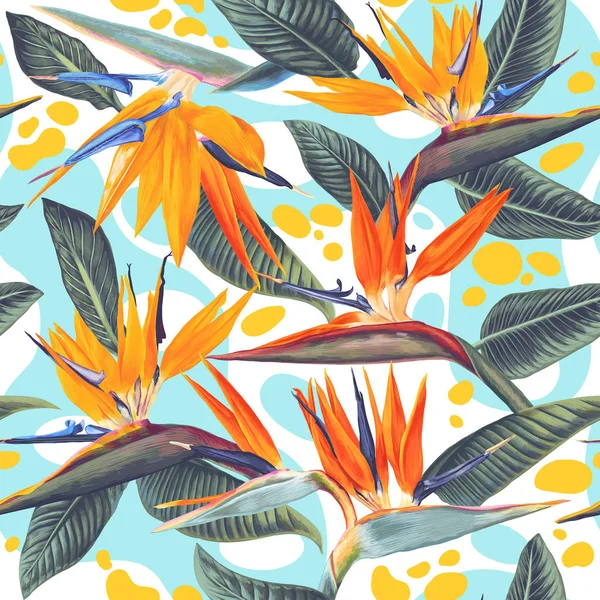 Sans couture _ Strelitzia _ Splashes — Image vectorielle