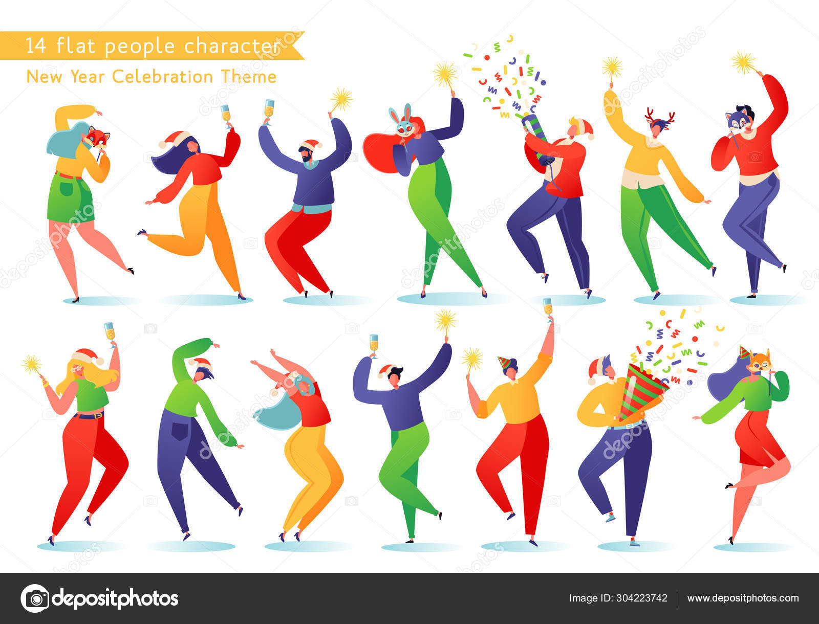 Set Young Happy Dancing People People Celebrate New Year Christmas Stock  Vector Image by ©MPetrovskaya #304223742