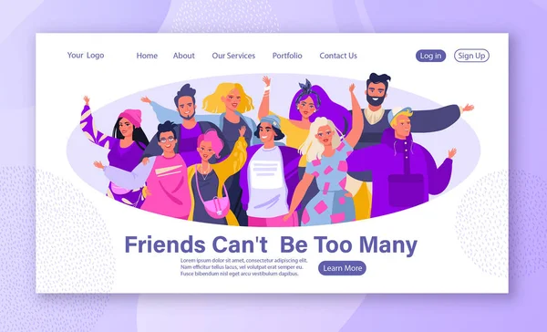 Landing _ Page _ Many _ Friends — Image vectorielle