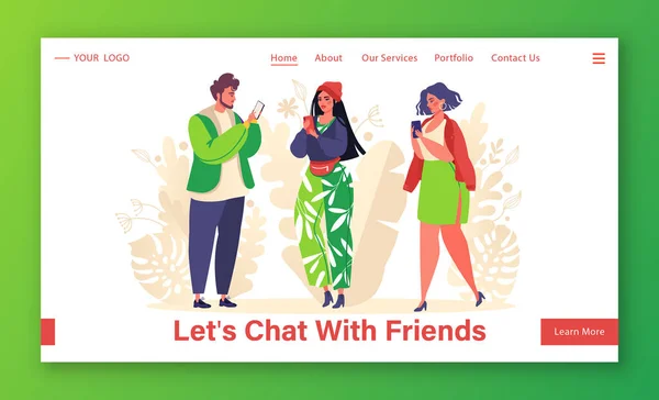 Landing _ Page _ Chating _ Friends — Image vectorielle