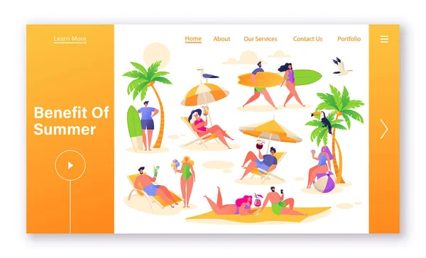 Concepto Landing Page Temporada Verano Vacaciones Ocio Actividades Aire Libre — Archivo Imágenes Vectoriales