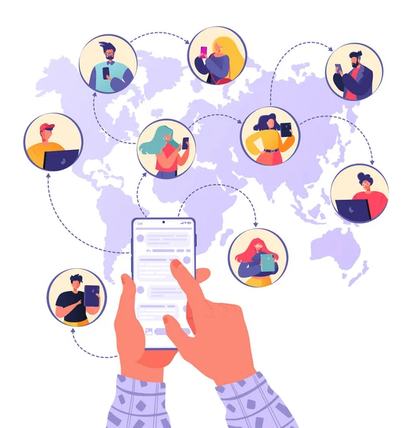 Comunicazioni Mobili Internet Tutto Mondo Amici Nei Social Network Connessione — Vettoriale Stock