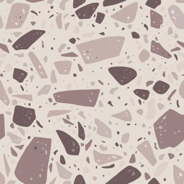 Terrazzo kusursuz desen. İç dekorasyon için modern minimalist döşeme taşı. Taş parçalarıyla doğal gerçekçi mermer dokusunda modaya uygun soyut vektör çizimi. 
