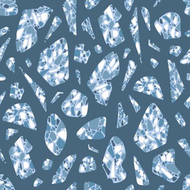 Terrazzo döşeme pürüzsüz desen. Soyut geometrik şekiller arka plan. İç dekorasyon için minimalist döşeme taşı. Mavi renkli taş parçalarıyla gerçekçi mermer dokusu.