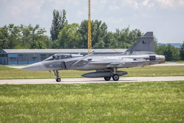 Czech Republic Pardubice 2018 Fuerza Aérea Checa Jas Gripen Durante — Foto de Stock