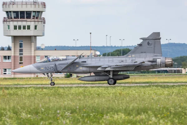Czech Republic Pardubice 2018 Fuerza Aérea Checa Jas Gripen Durante — Foto de Stock