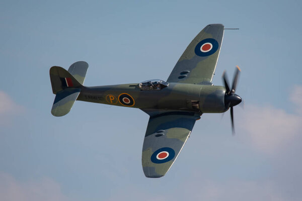 United Kingdom, Duxford- 15.7.2018 Supermarine Spitfire in Duxford Aviation Museum in 15.07.2018 in Duxford, United Kingdom 