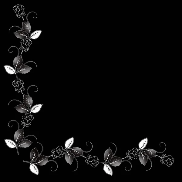 Branches Roses Black Background — Stock Vector