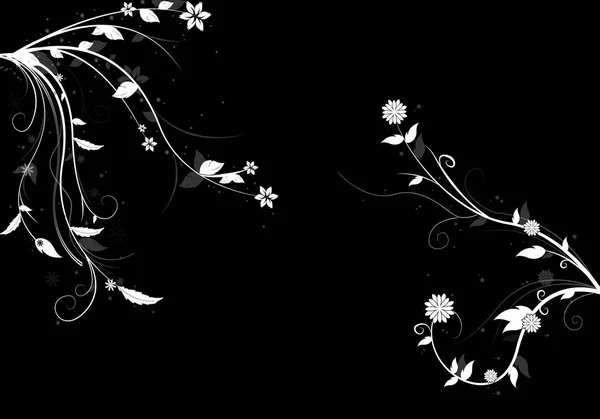 Siyah Arka Plan Üzerine Siyah Beyaz Çiçek Süsleme — Stok Vektör