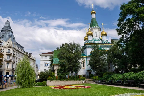 Utsikt Över Guldkupoler Ryska Kyrkan Sofia Bulgarien — Stockfoto