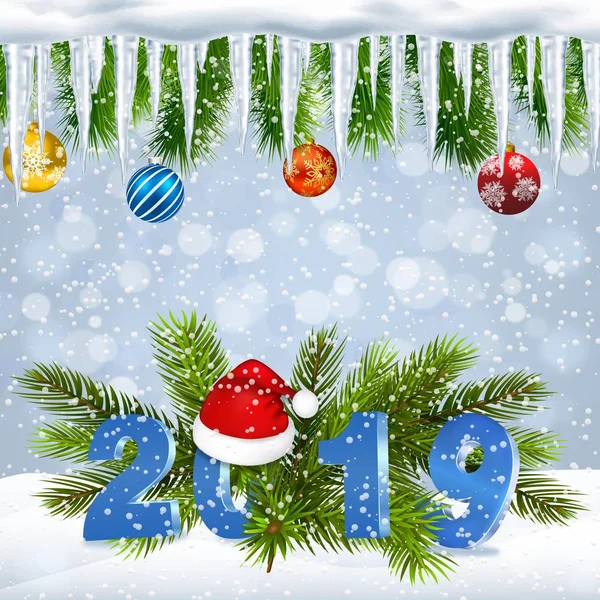 Fondo Vacaciones Navidad Con 2019 Sombrero Santa Rojo — Vector de stock