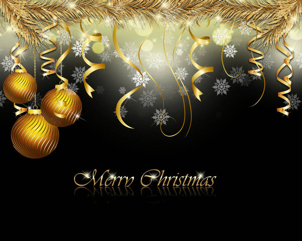 Black christmas background with golden decor