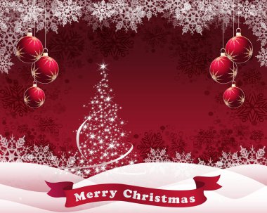 Kırmızı karlı Noel arka plan dekorasyon ile.