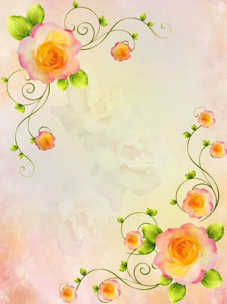 Fondo Decorativo Motivo Floreale Con Rose Rami — Vettoriale Stock