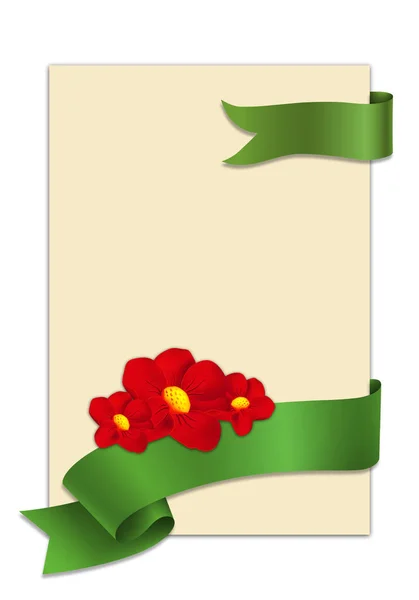 带绿丝带和鲜花的装饰礼品卡 — 图库照片