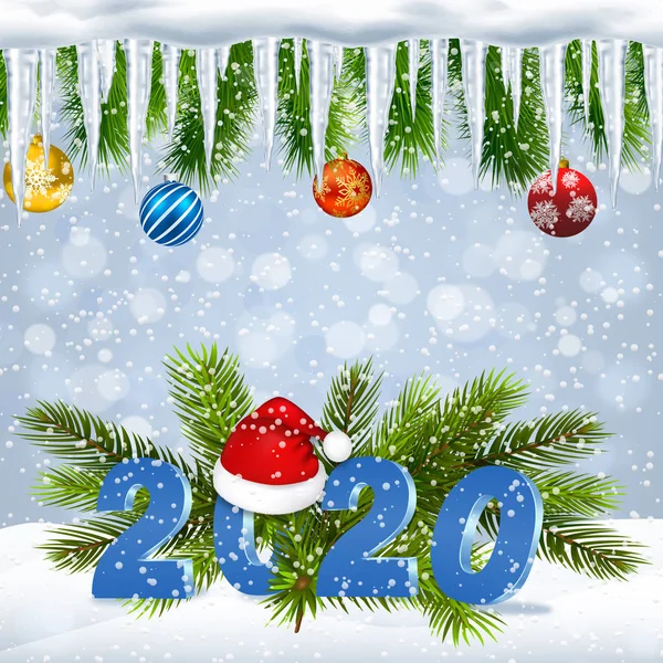 Fondo Vacaciones Navidad Con 2020 Sombrero Santa Rojo — Foto de Stock