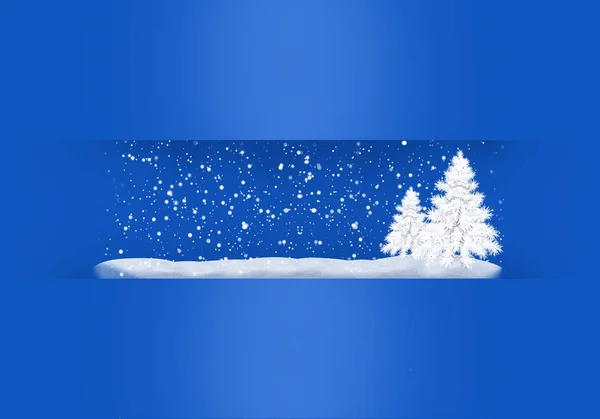 Різдвяна Листівка Білими Ялинками Синьому Фоні — стокове фото