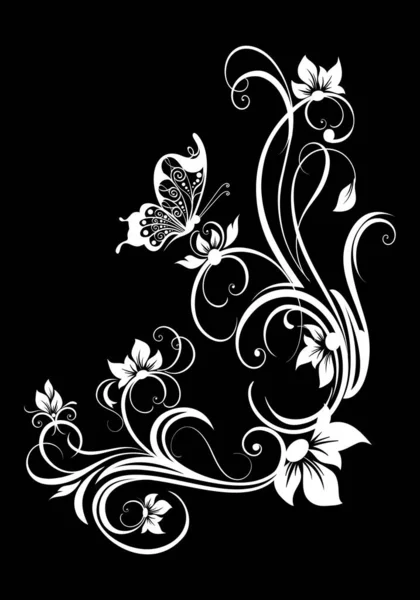 Weißer Zweig Mit Schmetterling Auf Schwarzem Hintergrund — Stockfoto