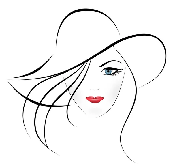 Lady Hat Portrait Isolated White Background Contour Drawing Black — Stock Photo, Image