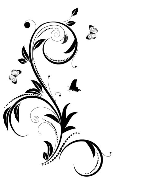 白色背景上有蝴蝶的黑色装饰 — 图库照片#