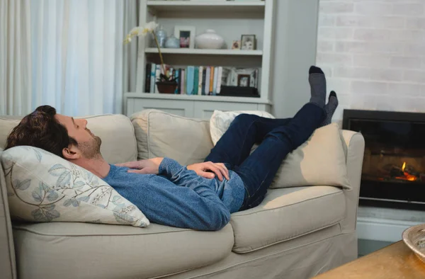 Man Sleeping Sofa Living Room Home — Stock Photo, Image