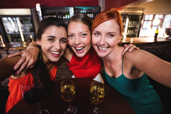 Portrait Female Friends Enjoying Wine Night Club — Stock Photo, Image