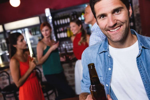 Portrait Man Enjoying Beer Night Club — Stock Photo, Image