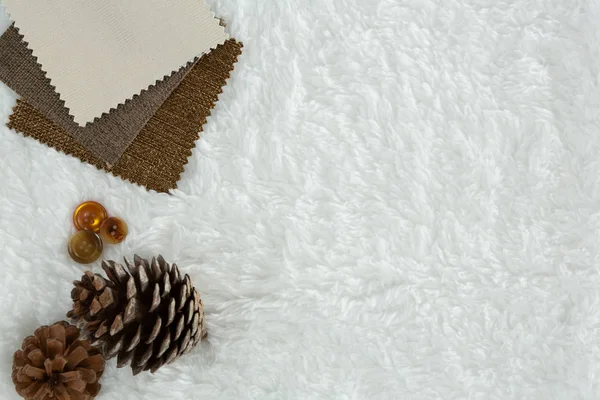 Overhead Textile Pine Cone White Background — Stock Photo, Image