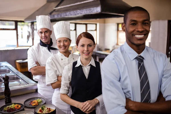 Group Hotel Staffs Standing Arms Crossed Kitchen Hotel — Stock Photo, Image