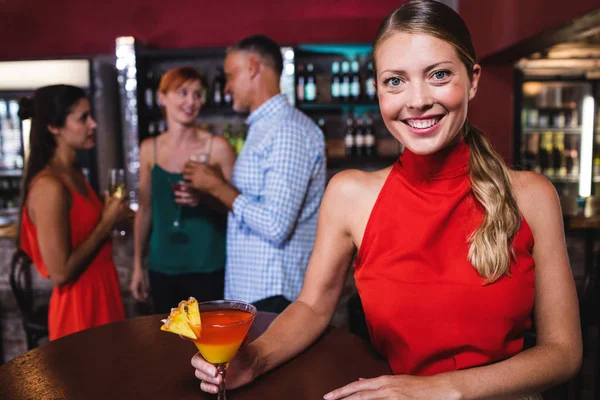 Portrait Woman Enjoying Cocktail Night Club — Stock Photo, Image