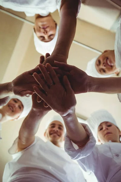 Group Chefs Formig Hands Stack Kitchen Hotel — Stock Photo, Image