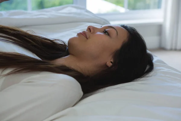 Woman Relaxing Bedroom Home — Stock Photo, Image