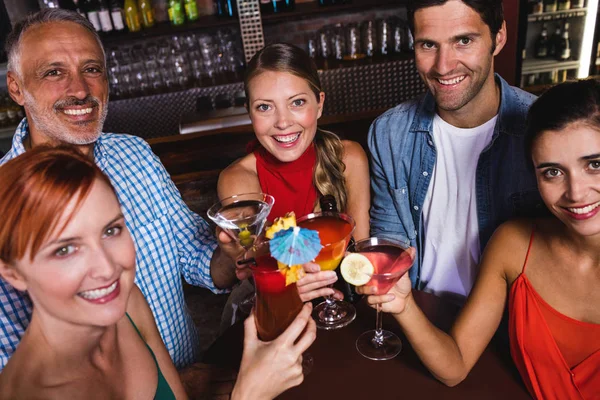 High Angle View Friends Toasting Drink Glasses Nightclub — Stock Photo, Image