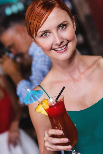 Portrait Woman Enjoying Cocktail Night Club — Stock Photo, Image