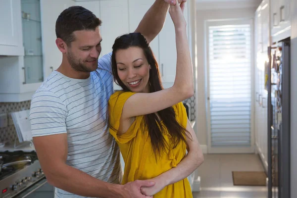 Couple Dancing Together Kitchen Home — Stock Photo, Image