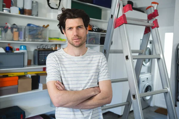 Portrait Male Painter Standing Arms Crossed Workshop — Stock Photo, Image