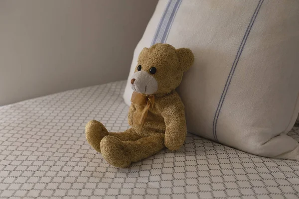 Close Teddy Bear Bed Bedroom Home — Stock Photo, Image
