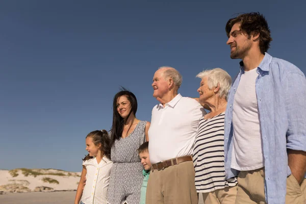 Vista Basso Angolo Felice Famiglia Multi Generazione Con Braccia Intorno — Foto Stock