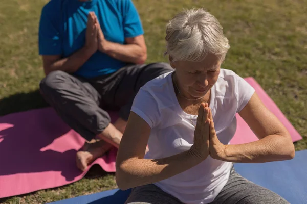 Vista Ángulo Alto Mujer Mayor Activa Que Realiza Yoga Estera — Foto de Stock