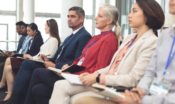 Side View Diverse Business People Looking Serious While Attending Business — Stock Photo, Image