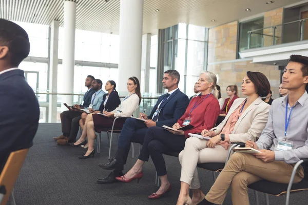 Side View Diverse Well Dressed Business People Attending Business Seminar — Stock Photo, Image