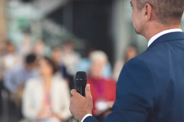 Rückansicht Eines Geschäftsmannes Mit Gemischter Rasse Der Auf Einem Business — Stockfoto