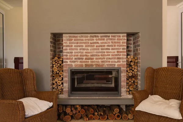 Front View Modern Fireplace Living Room Home — Stock Photo, Image