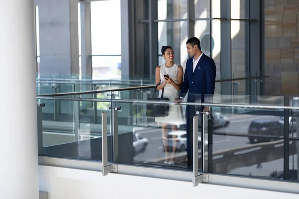 Front View Elegant Young Mixed Race Business People Interacting Each — Stock Photo, Image